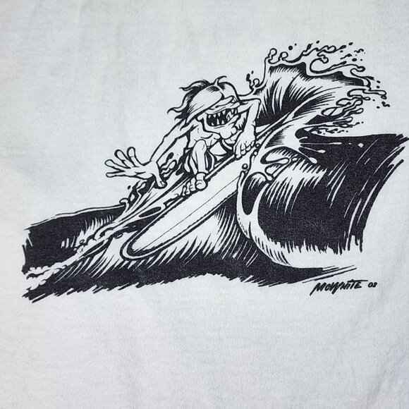 Vintage Beach Surfer Raglan T-Shirt Youth Large McWhite 02 Punk Rat Fink - Picture 2 of 4